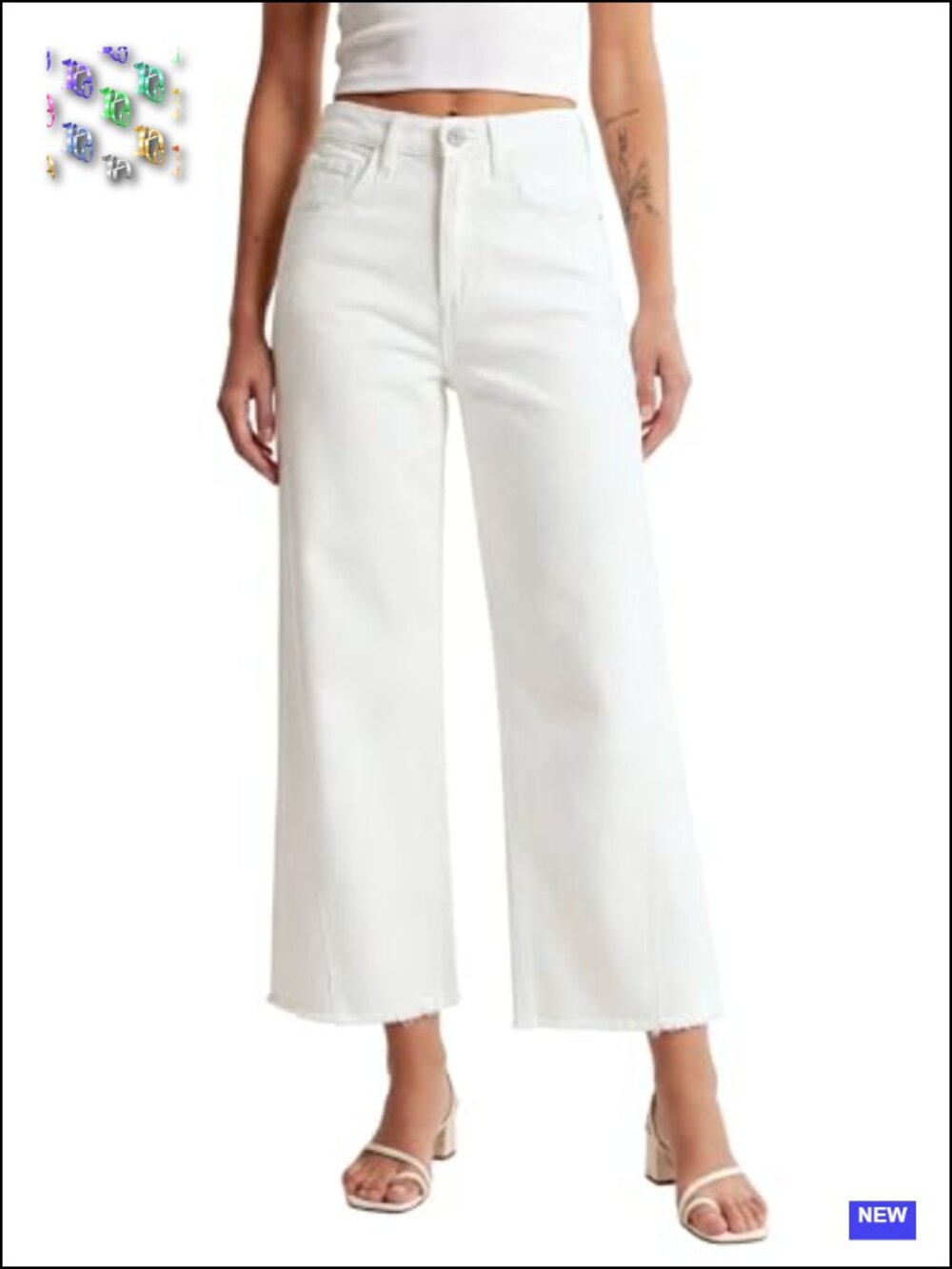 High Waisted Wide Leg Cropped Jeans with Raw Hem - Women Jeans